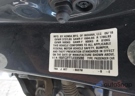 2018 Honda Civic Ex z USA, uszkodzony, nr VIN 19XFC2F77JE035080